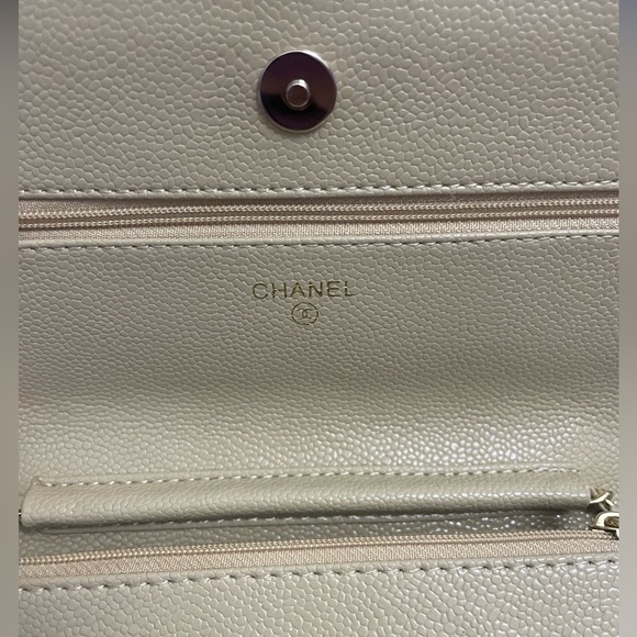 😍 Beige tan Quilted Crossbody Bag Wallet on chain Chanel logo - Picture 8 of 14